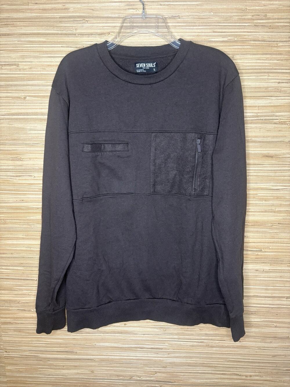 Seven Souls Men’s New York Mixed-Media Utility Pocket Crewneck Brown Sz L